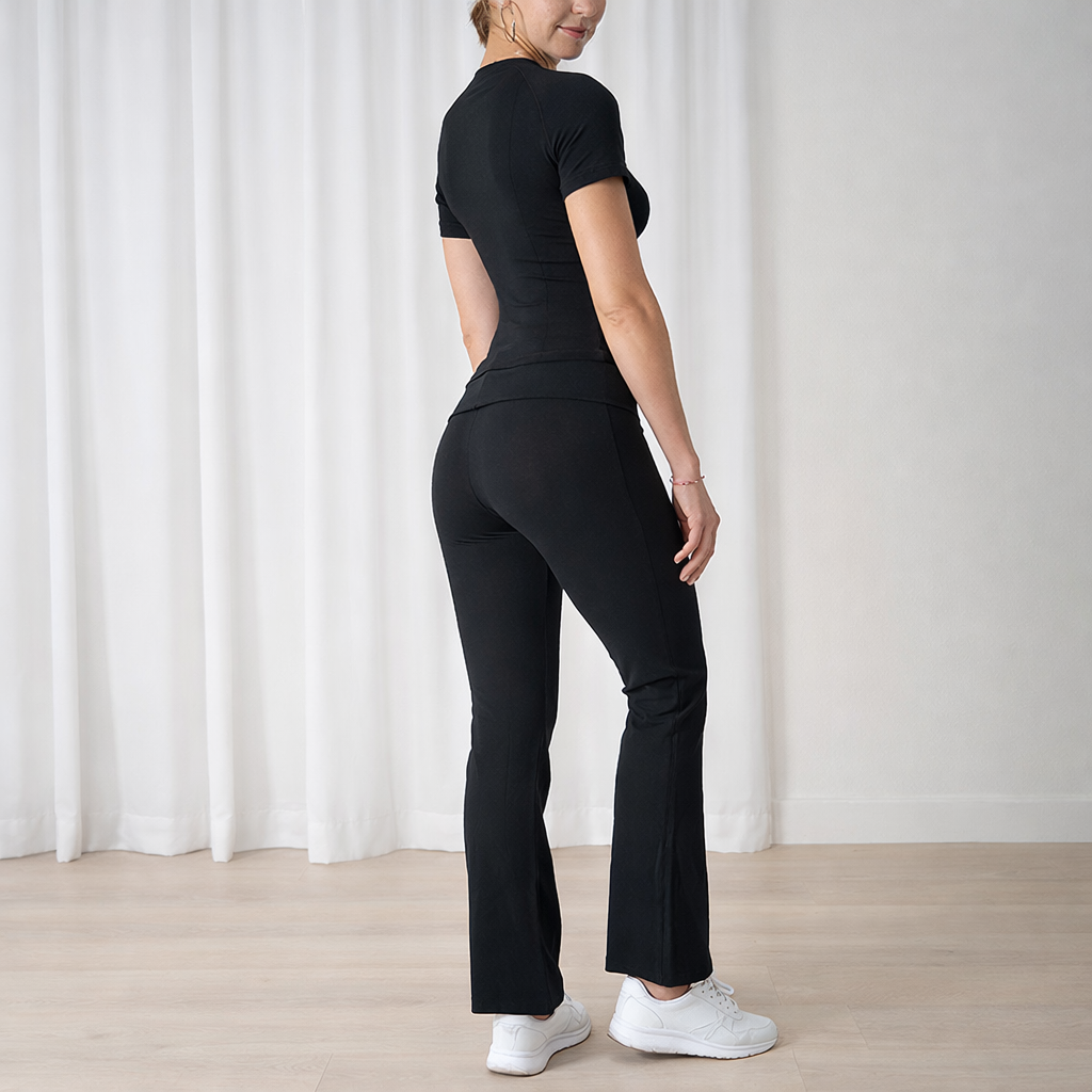 Completo Donna 2 Pezzi - Top Corto Maniche Corte e Pantaloni Zampa Cotone