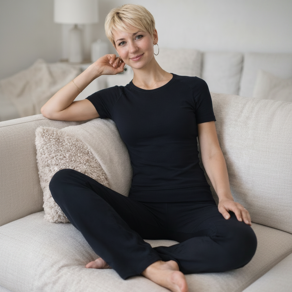 Completo Donna 2 Pezzi - Top Corto Maniche Corte e Pantaloni Zampa Cotone