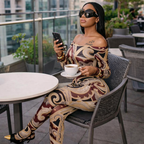 Women's Jumpsuit - One Shoulder Long Sleeve Slim Fit Colorful Print