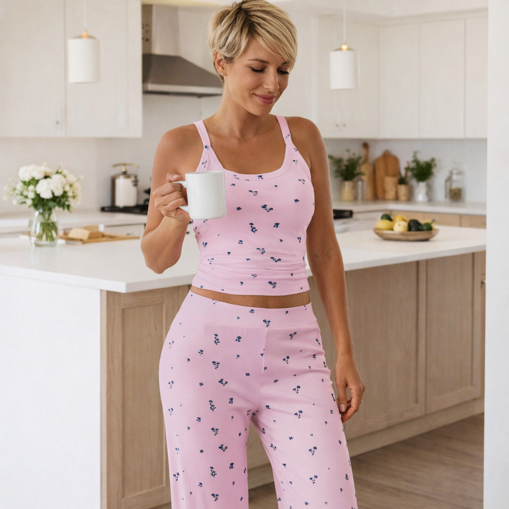 Completo Donna 2 Pezzi - Top Senza Spalline e Pantaloni Lunghi Stampa Floreale