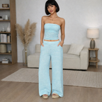 Completo Donna 2 Pezzi - Crop Top Senza Maniche e Pantaloni Wide-Leg Color Block