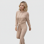 Women's 2-Piece Khaki Set - Hoodie and Pants Autumn Winter