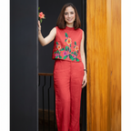Completo Donna 2 Pezzi - Top Senza Maniche Stampa Floreale e Pantaloni Estate