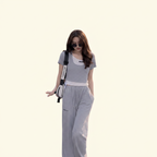 Women's 2-Piece Sporty Casual Outfit - Two-Piece Look Top and Wide-Leg Pants