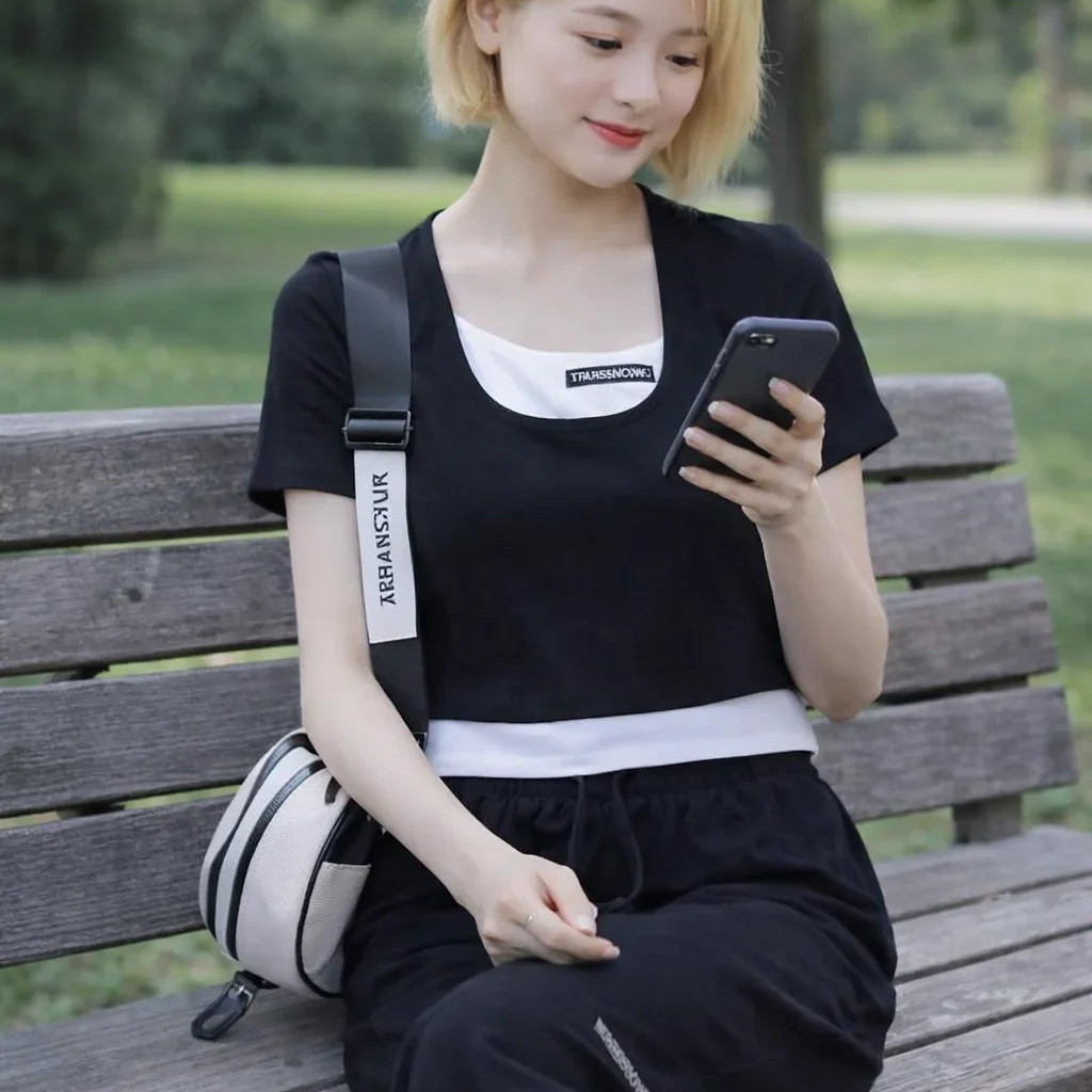 Completo Donna 2 Pezzi - Top Effetto Due Pezzi Color Block e Pantaloni Wide-Leg