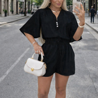 Women's 2-Piece Outfit - Sleeveless V-Neck Dress and High-Waist Pants