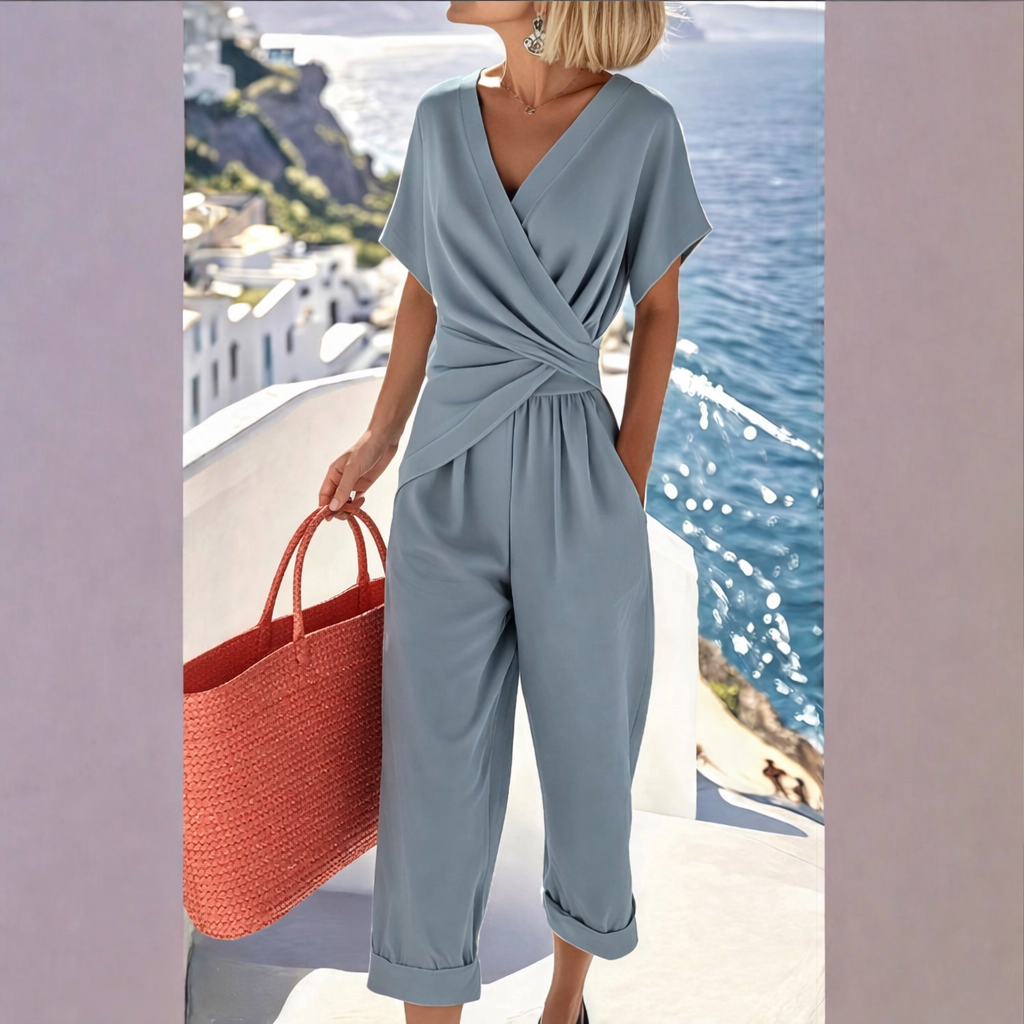 Women's Elegant 2-Piece Outfit - Irregular 3/4 Sleeve Top and Long Pants