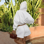 Women's 2-Piece Sporty Outfit - Cropped Hoodie and Loose Drawstring Shorts