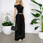 Completo Donna 2 Pezzi - Pantaloni a Gamba Larga e Top a Maniche 3/4
