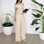 Completo Donna 2 Pezzi - Pantaloni a Gamba Larga e Top a Maniche 3/4