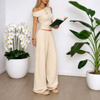 Completo Donna 2 Pezzi - Pantaloni a Gamba Larga e Top a Maniche 3/4