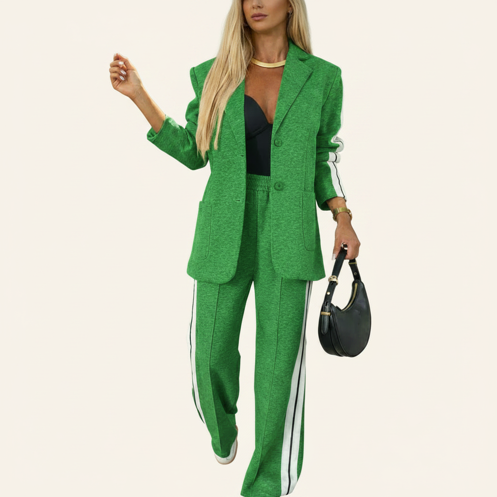 Tailleur Donna Casual Chic - Giacca con Revers a Tacca e Pantaloni Vita Alta a Righe