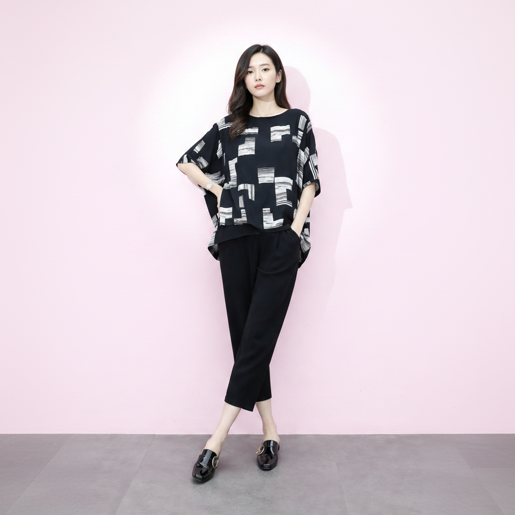 Completo 2 Pezzi Donna Taglie Comode - Top e Pantaloni a Quadri