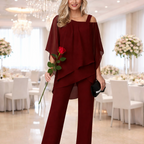 Women's 2-Piece Outfit – Batwing Chiffon Top and Wide-Leg Pants