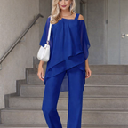 Women's 2-Piece Outfit – Batwing Chiffon Top and Wide-Leg Pants