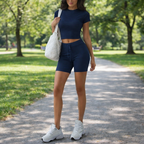Women's 2-Piece Outfit – Bandage Short Sleeve Top and Three-Quarter Shorts