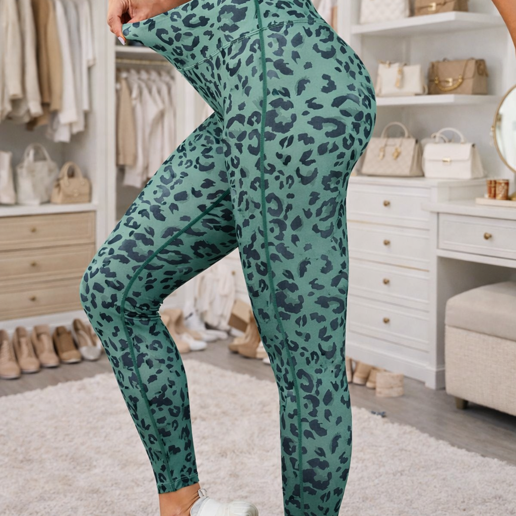 Women's Green Leopard Print Sports Leggings – Fitness and Yoga | Lynoro