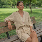 Women's 2-Piece Linen Cotton Outfit - 3/4 Sleeve Shirt and Trousers