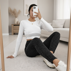 Women's High-Waisted Ribbed Leggings – Grey, Black, and Dark Grey | Lynoro