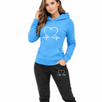 Women's Athletic Set - Hoodie and Heart Print Pants