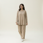 Women's 2-Piece Casual Knitted Set - O-Neck Sweater and Wide-Leg Cotton Pants