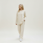 Women's 2-Piece Casual Knitted Set - O-Neck Sweater and Wide-Leg Cotton Pants