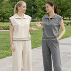 Women's 2-Piece Athletic Set - Half-Zip Top and Wide-Leg Pants