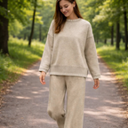 Women's 2-Piece Set - Striped High-Neck Top and Pants