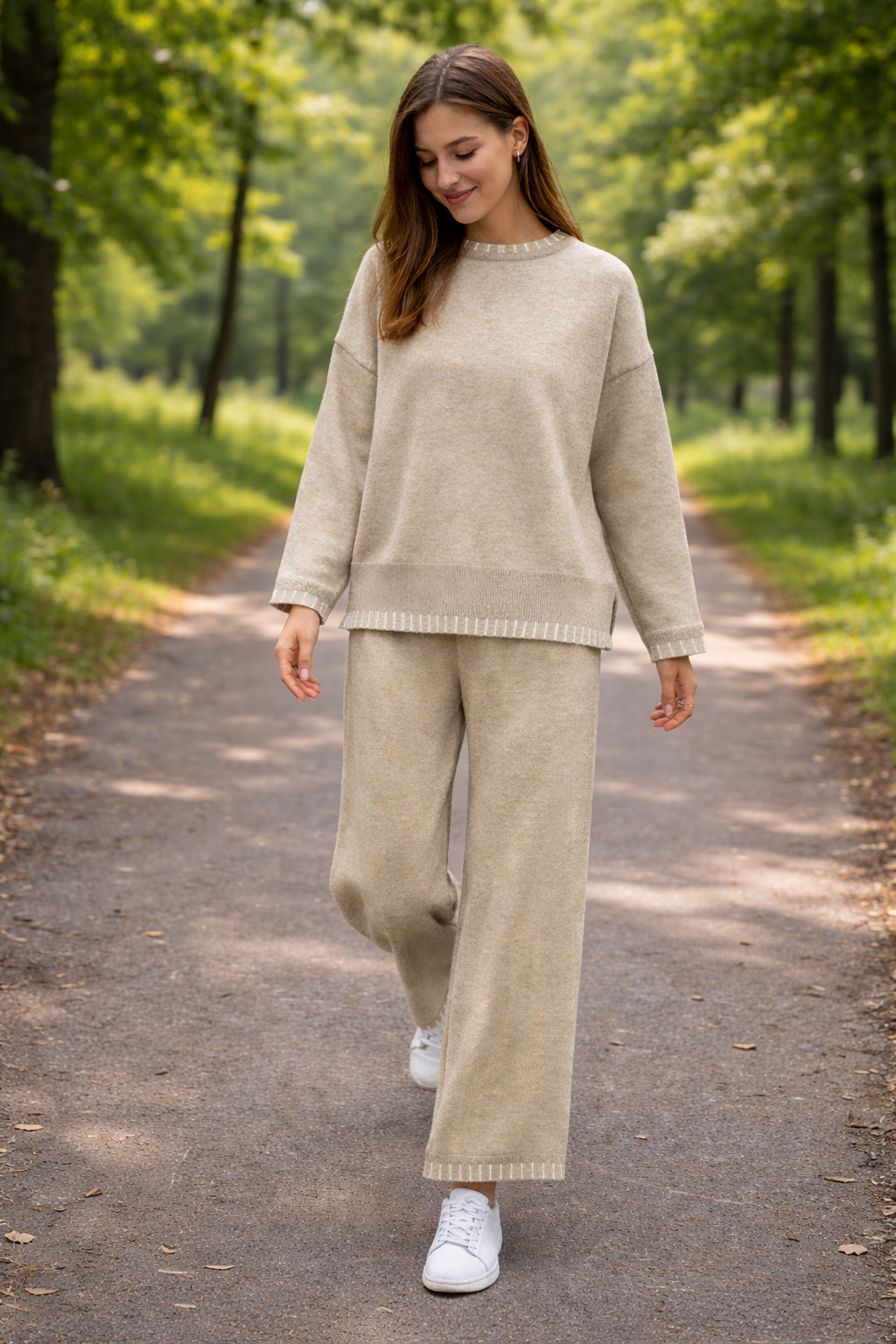 Completo  Donna 2 Pezzi - Maglia Righe Collo Alto e Pantaloni