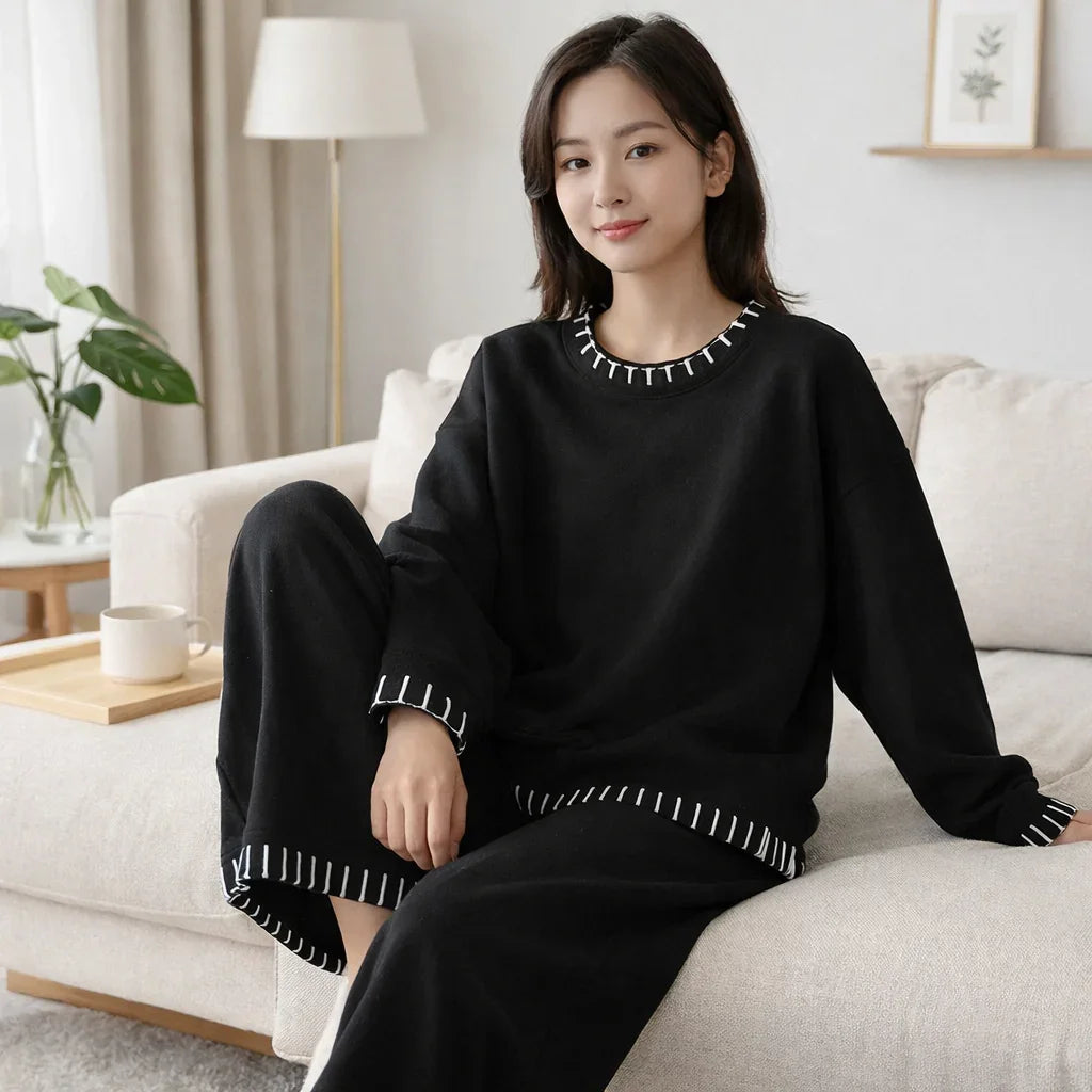 Women's 2-Piece Set - Striped High-Neck Top and Pants