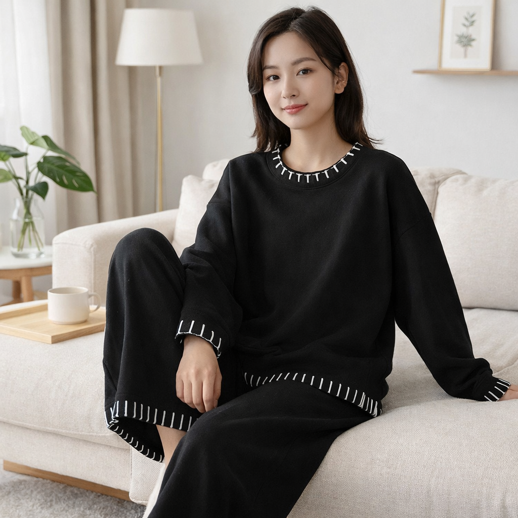 Completo  Donna 2 Pezzi - Maglia Righe Collo Alto e Pantaloni