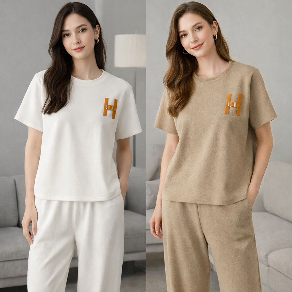 Completo Casual Donna 2 Pezzi - T-shirt Lettering e Pantaloni Wide-Leg