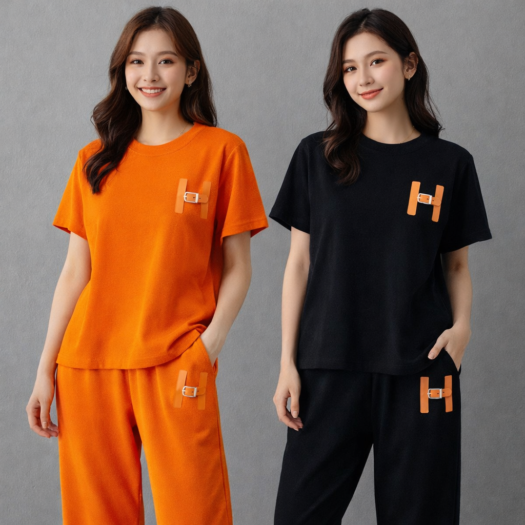 Completo Casual Donna 2 Pezzi - T-shirt Lettering e Pantaloni Wide-Leg