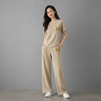 Completo Casual Donna 2 Pezzi - T-shirt Lettering e Pantaloni Wide-Leg