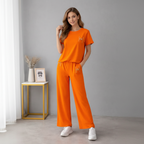 Completo Casual Donna 2 Pezzi - T-shirt Lettering e Pantaloni Wide-Leg
