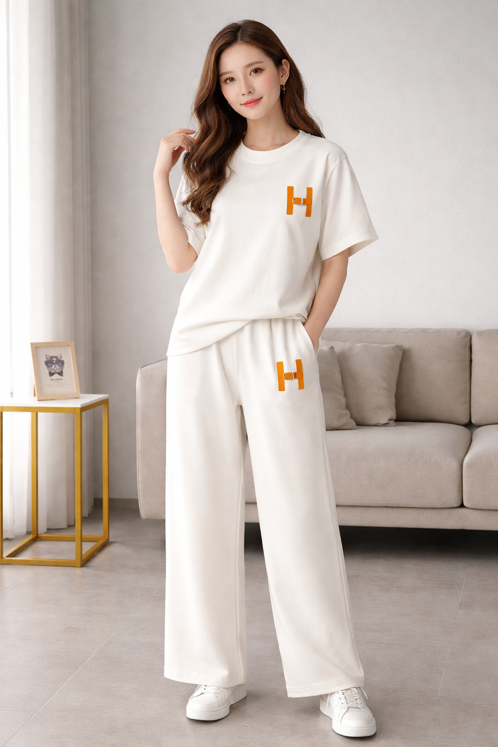 Completo Casual Donna 2 Pezzi - T-shirt Lettering e Pantaloni Wide-Leg