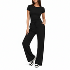 Completo Casual Donna 2 Pezzi - Top Plissettato e Pantaloni Wide-Leg Vita Alta