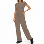 Completo Casual Donna 2 Pezzi - Top Plissettato e Pantaloni Wide-Leg Vita Alta