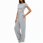 Completo Casual Donna 2 Pezzi - Top Plissettato e Pantaloni Wide-Leg Vita Alta