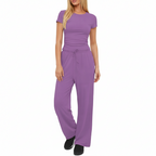 Completo Casual Donna 2 Pezzi - Top Plissettato e Pantaloni Wide-Leg Vita Alta