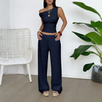 Women's 2-Piece Street Fashion Set - Off-Shoulder Top and Long Pants