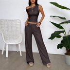Women's 2-Piece Street Fashion Set - Off-Shoulder Top and Long Pants