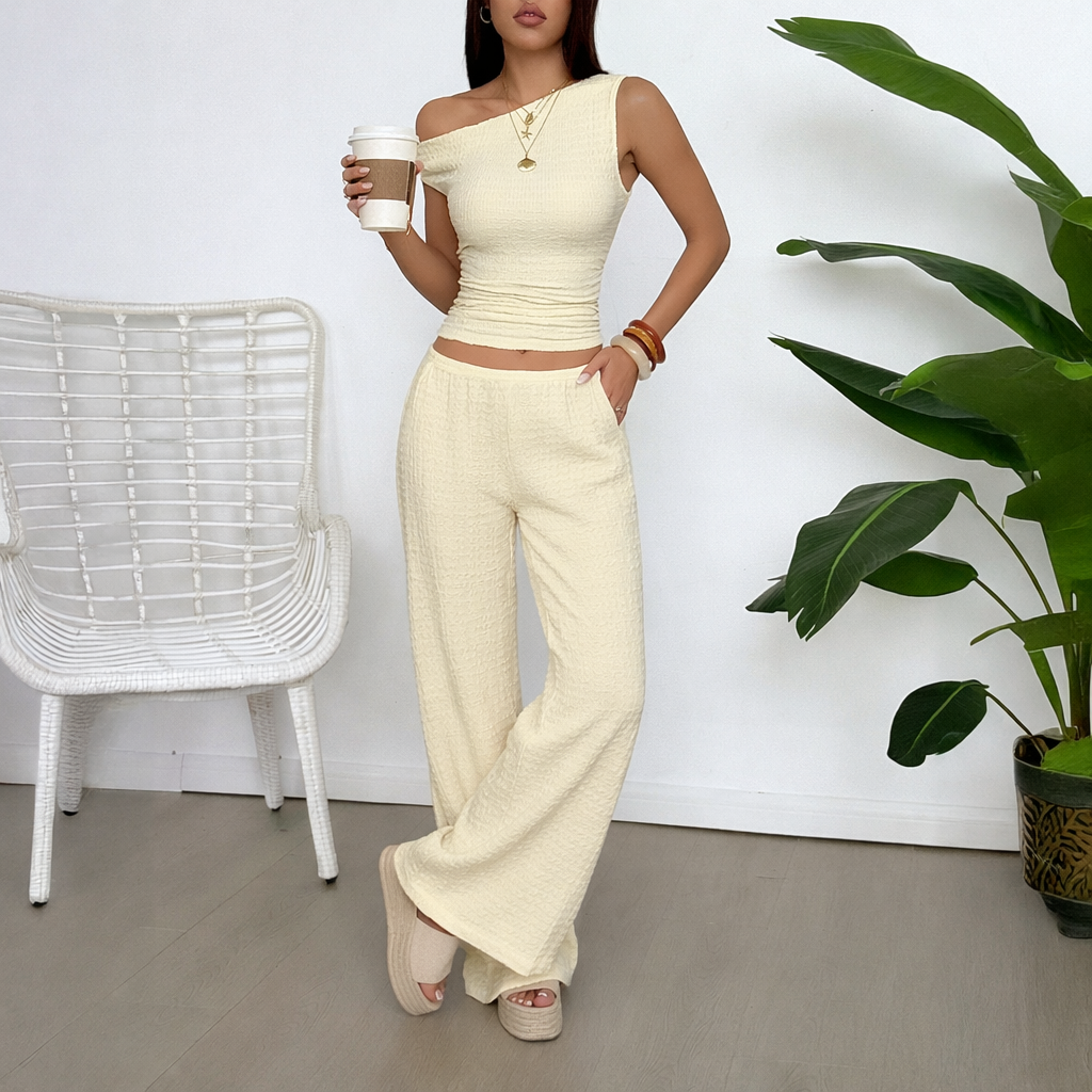 Women's 2-Piece Street Fashion Set - Off-Shoulder Top and Long Pants