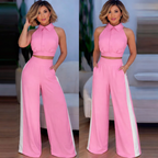 Completo Donna 2 Pezzi - Top Bottoni e Pantaloni Wide-Leg