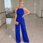 Women's Jumpsuit - V-Neck 3/4 Sleeves Adjustable Waist