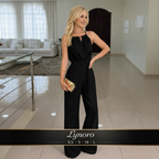 Women's Jumpsuit - V-Neck 3/4 Sleeves Adjustable Waist