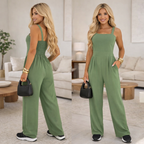 Women's Jumpsuit - Sleeveless Polo Collar Elastic Waist