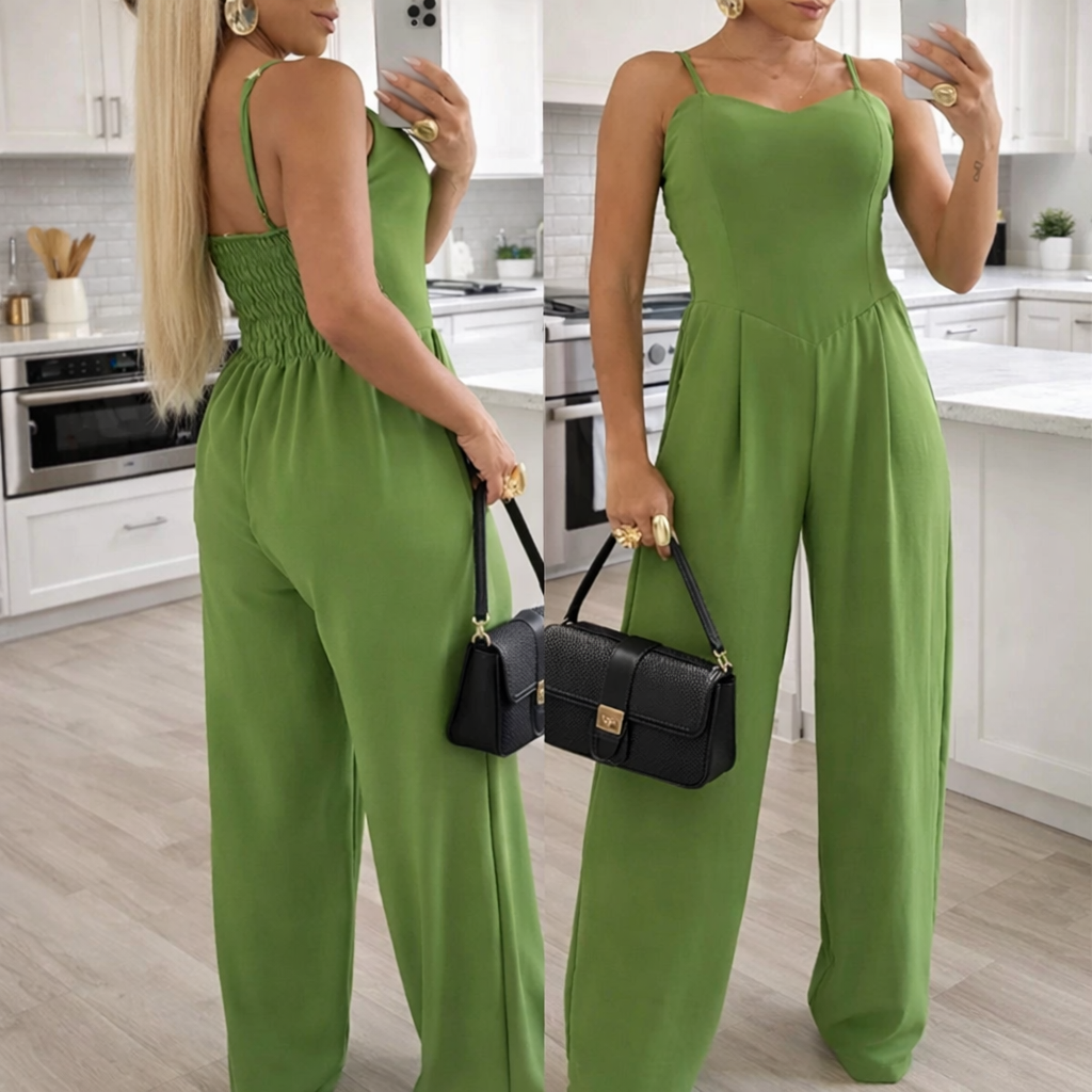 Women's Jumpsuit - Sleeveless Polo Collar Elastic Waist