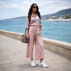 Women's 2-Piece Outfit - Long Sleeve Top and Wide-Leg Pants