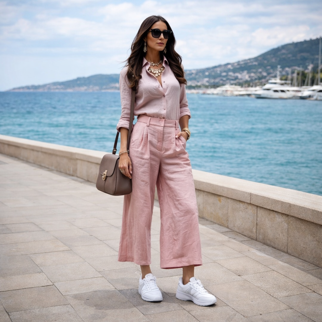 Women's 2-Piece Outfit - Long Sleeve Top and Wide-Leg Pants